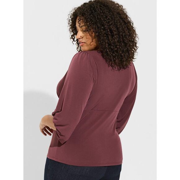 NWT Torrid Studio Knit V-Neck Quarter Sleeve Shirred Sassafras Top Plus Size 4X - Picture 3 of 6